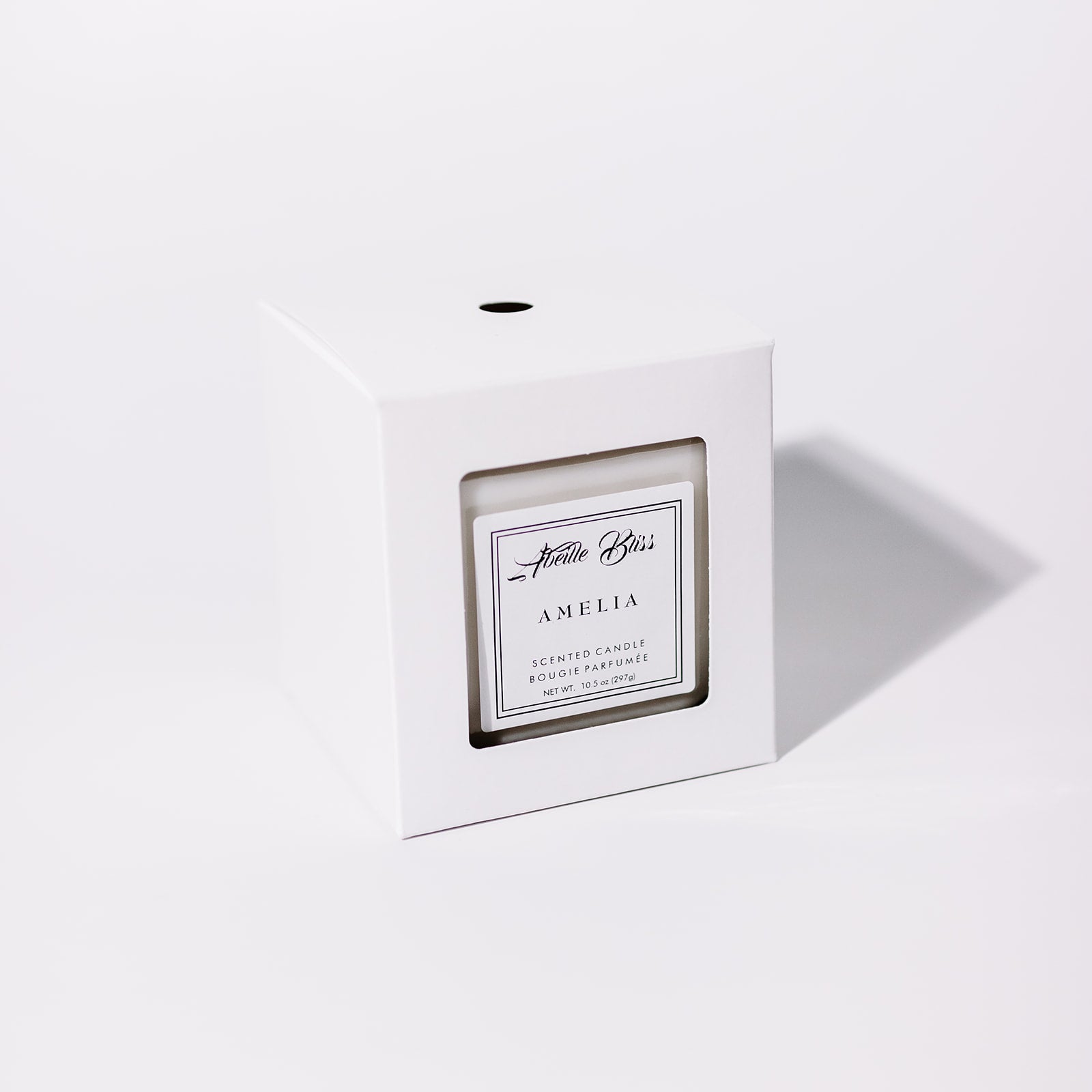 Amelia Luxury Candle in its White Classic Box.